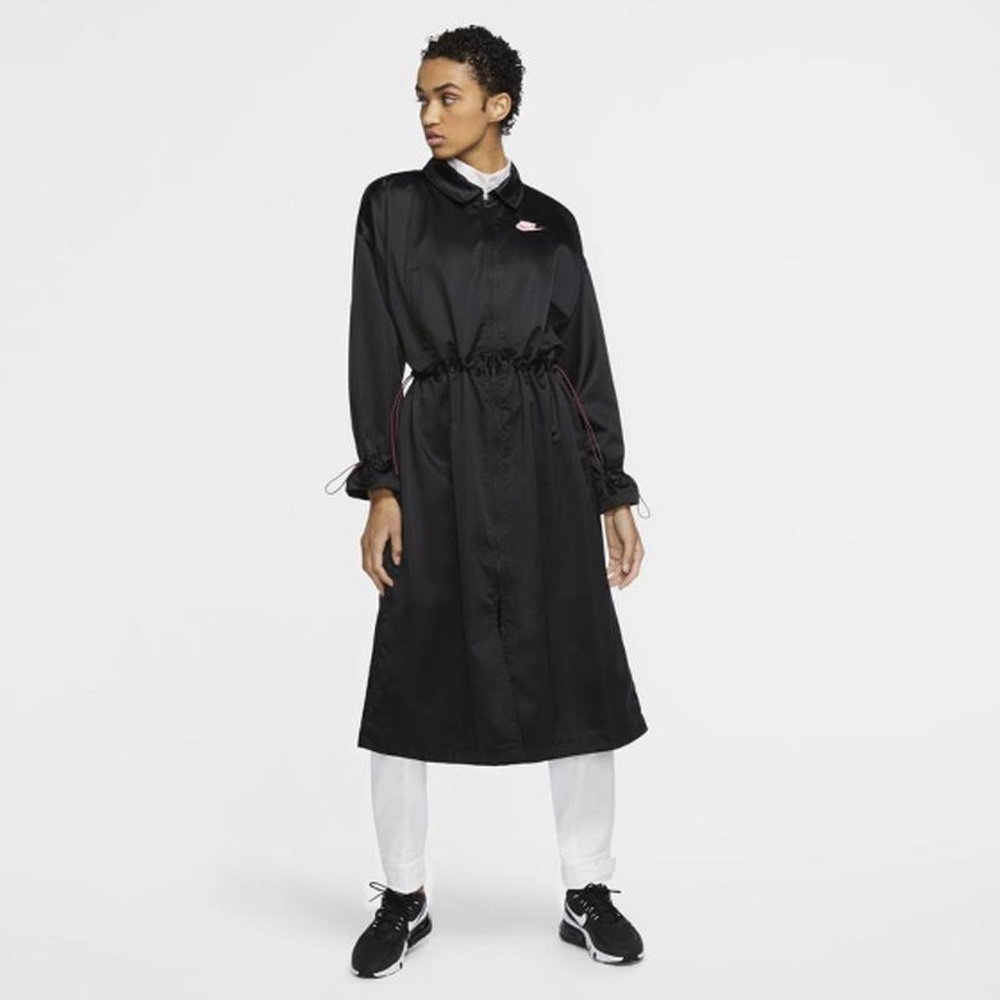 Nike Sportswear Icon Clash Black Satin Long Jacket Women's Size S Small Bubble